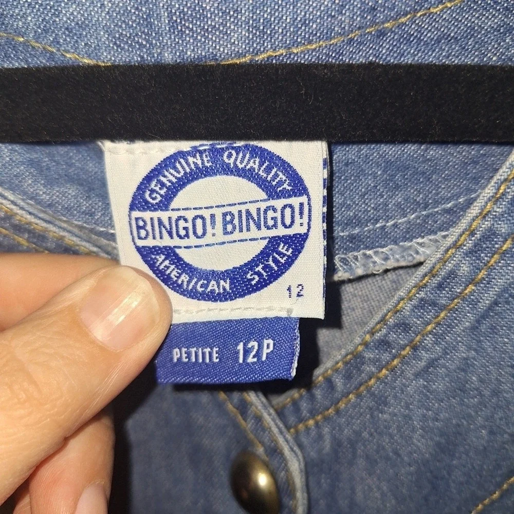 Vintage 80s Cropped Denim Cotton Studded Top Size 12p Retro Boho Western - Picture 4 of 5